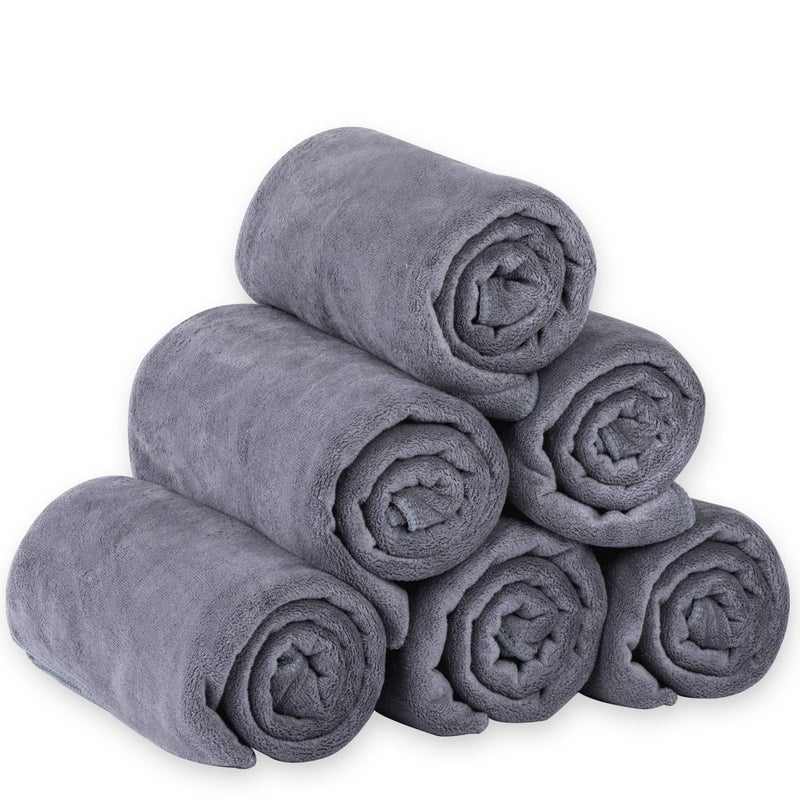 JML Microfiber Bath Towels, Bath Towel Set (6 Pack, 27" x 55") - Extra Absorbent and Fast Drying,Multipurpose Microfiber Towel for Bath, Beach, Pool, Sports, Yoga - Grey - Image 1
